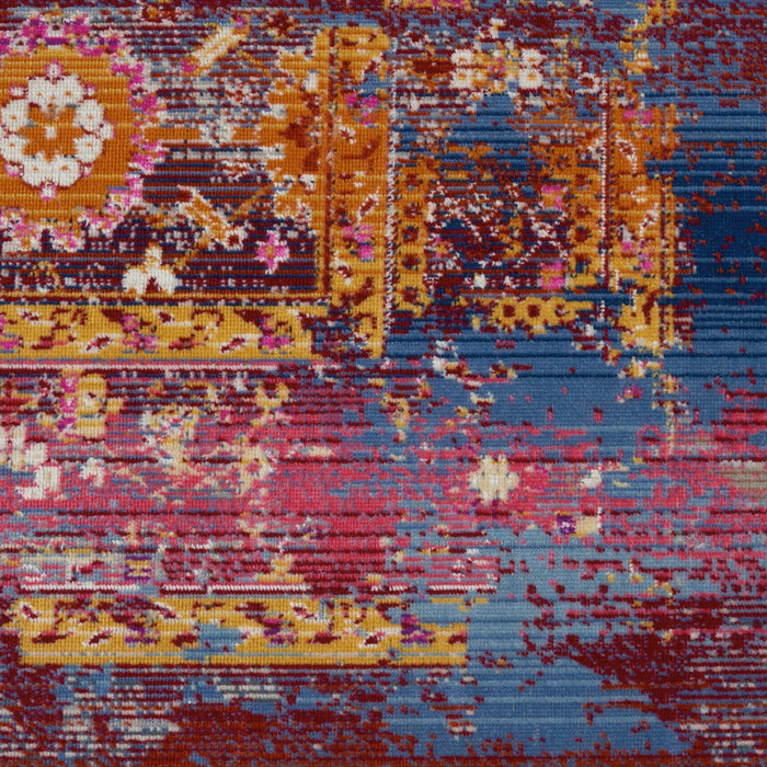 5' X 8' Blue Yellow And Red Floral Distressed Non Skid Area Rug