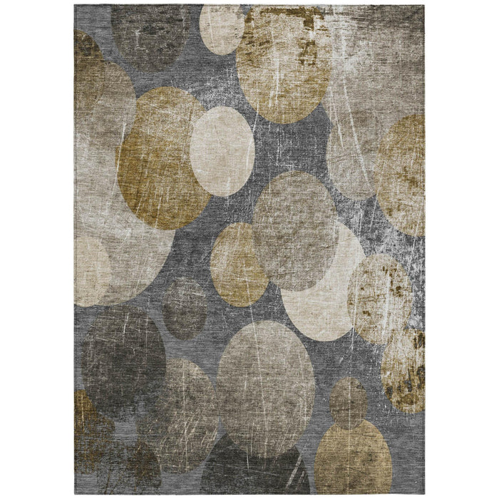 5' X 8' Brown Beige and Ivory Abstract Washable Non Skid Indoor Outdoor Area Rug