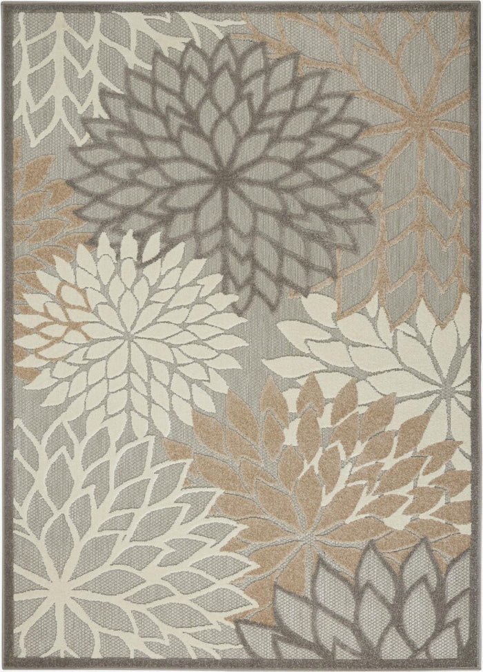 5' X 8' Gray And Ivory Floral Indoor Outdoor Area Rug