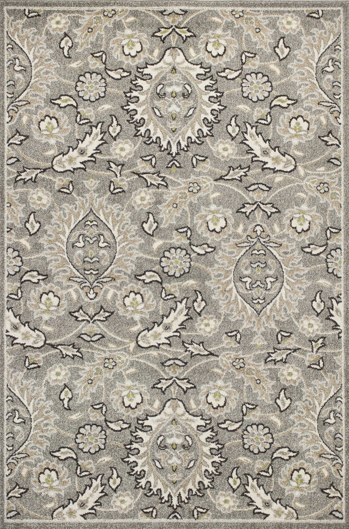 5' X 8' Gray And Ivory Floral Medallion Area Rug