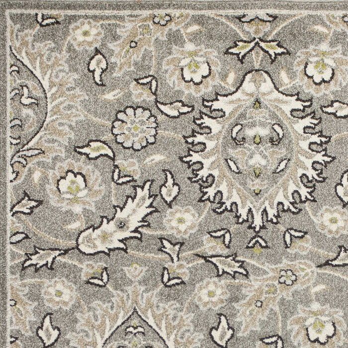 5' X 8' Gray And Ivory Floral Medallion Area Rug