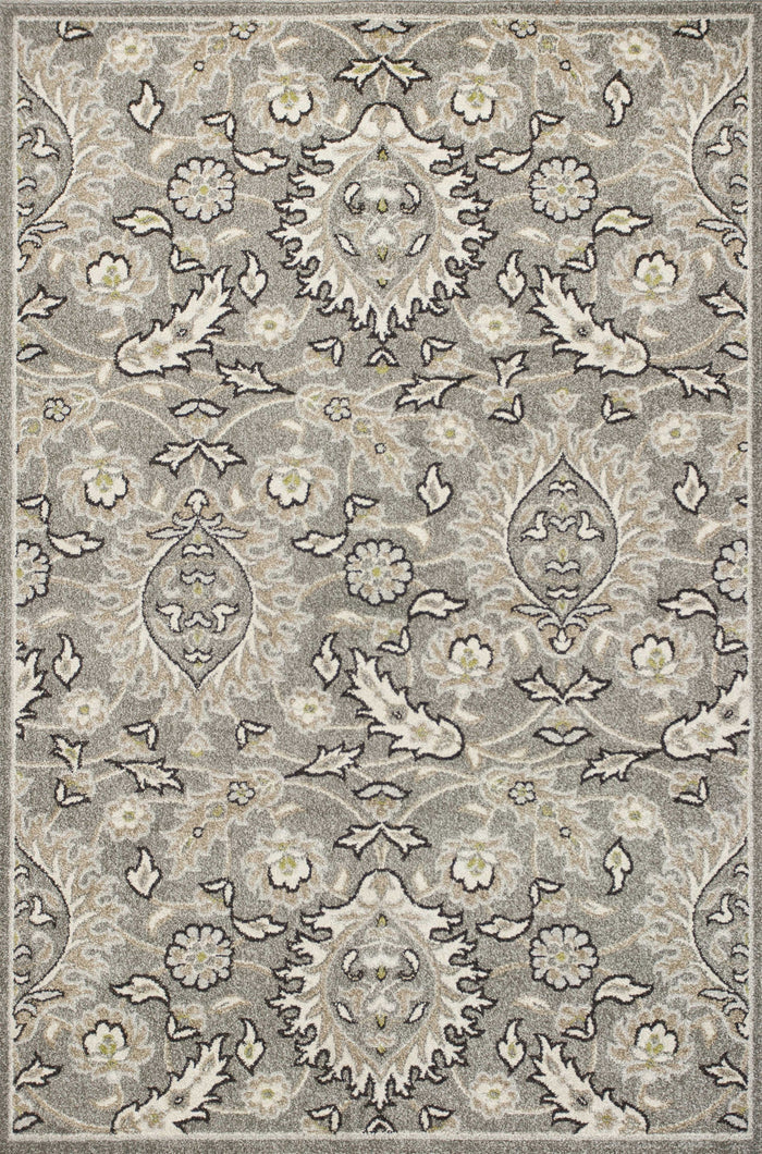 5' X 8' Gray And Ivory Floral Medallion Area Rug