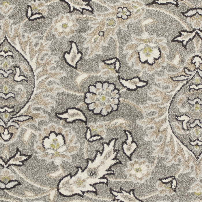 5' X 8' Gray And Ivory Floral Medallion Area Rug