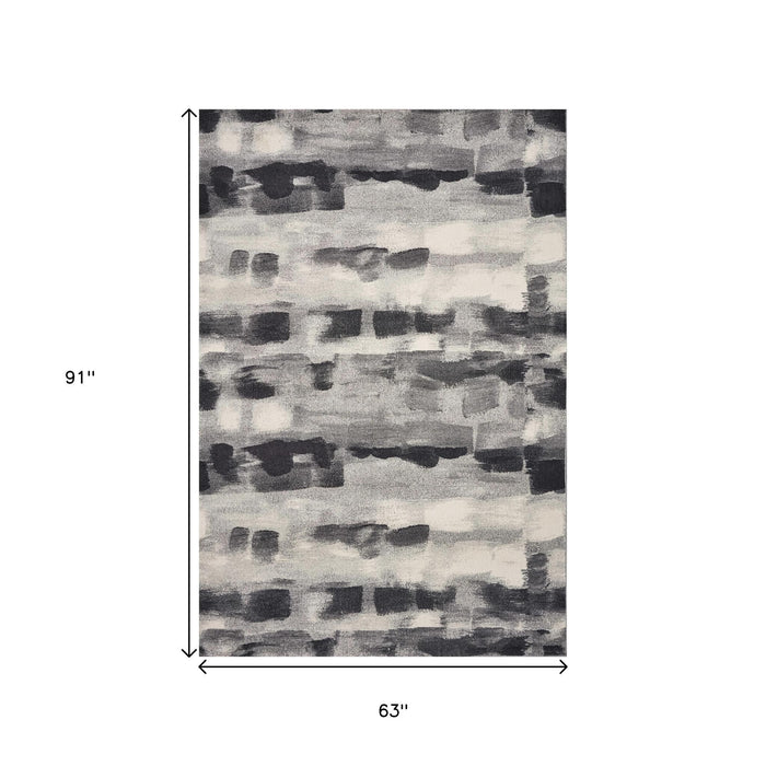 5' X 8' Gray Black And Ivory Abstract Area Rug