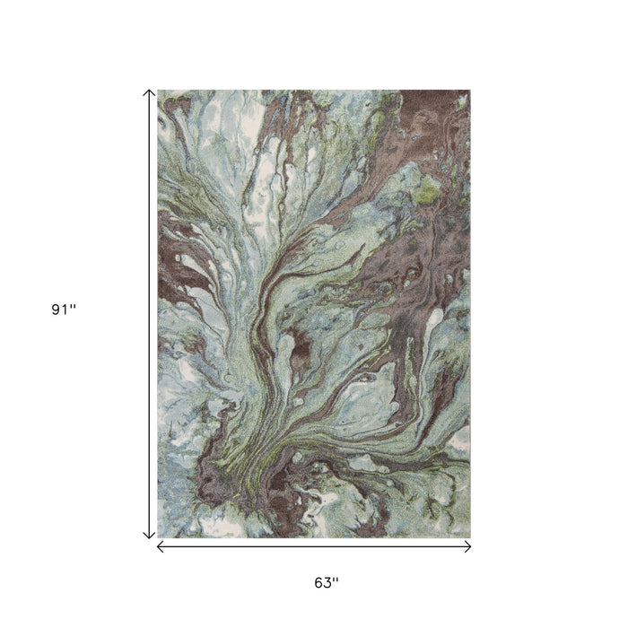 5' X 8' Green And Brown Abstract Area Rug