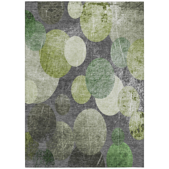 5' X 8' Green and Gray Abstract Washable Non Skid Indoor Outdoor Area Rug