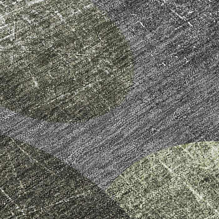 5' X 8' Green and Gray Abstract Washable Non Skid Indoor Outdoor Area Rug
