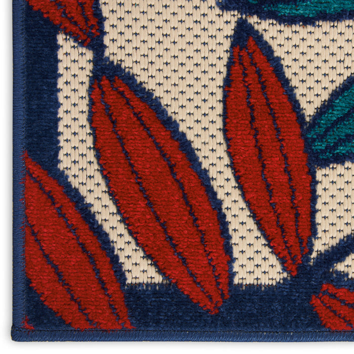 5' X 8' Ivory And Blue Floral Indoor Outdoor Area Rug