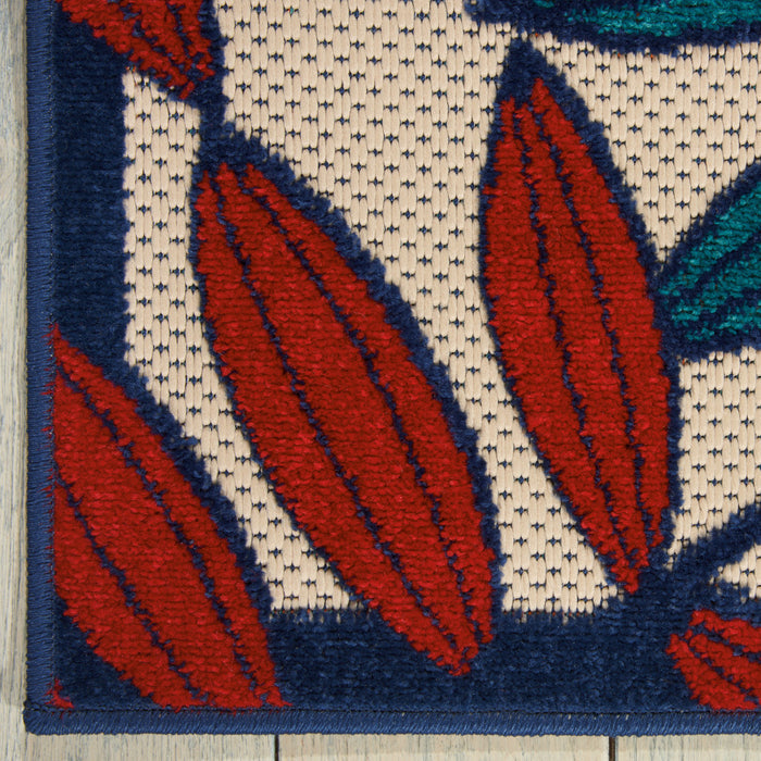 5' X 8' Ivory And Blue Floral Indoor Outdoor Area Rug