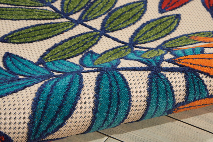 5' X 8' Ivory And Blue Floral Indoor Outdoor Area Rug
