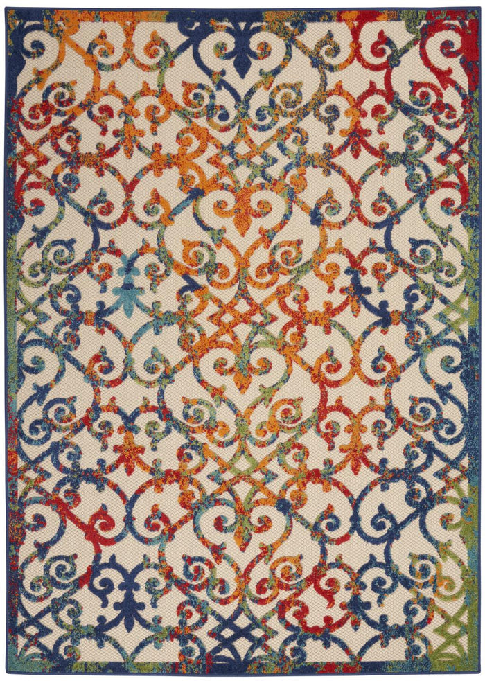5' X 8' Ivory And Blue Indoor Outdoor Area Rug