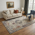 5' X 8' Ivory Blue And Orange Medallion Area Rug