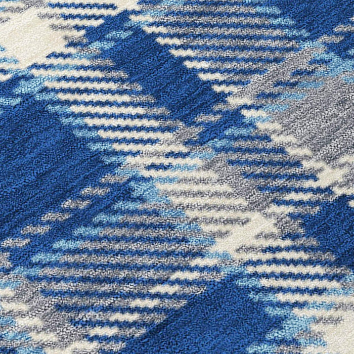5' X 8' Navy and Ivory Plaid Washable Non Skid Indoor Outdoor Area Rug