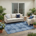 5' X 8' Navy Blue Floral Medallion Washable Non Skid Indoor Outdoor Area Rug
