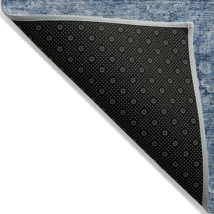 5' X 8' Navy Blue Floral Medallion Washable Non Skid Indoor Outdoor Area Rug