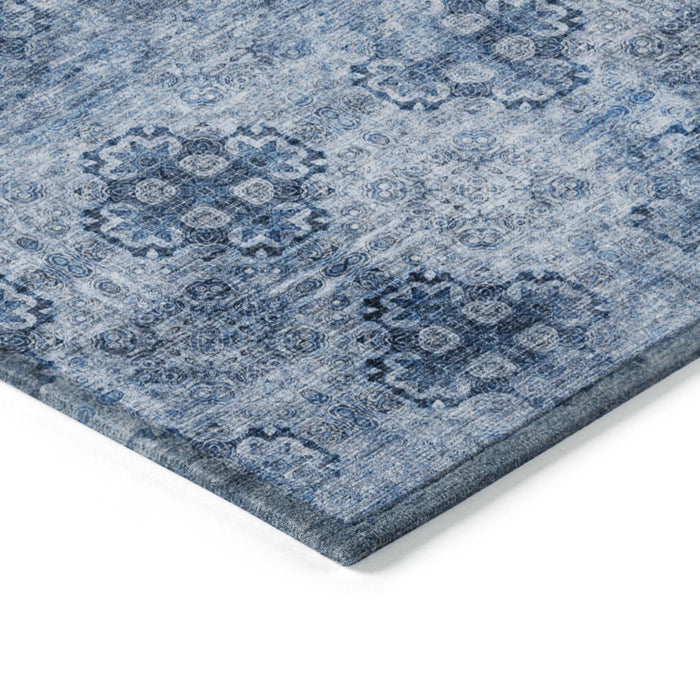 5' X 8' Navy Blue Floral Medallion Washable Non Skid Indoor Outdoor Area Rug