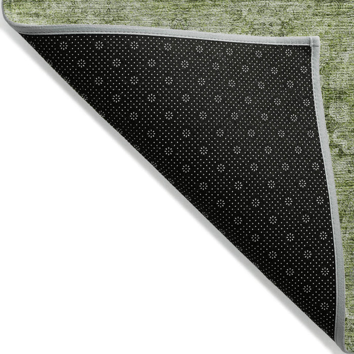 5' X 8' Olive Green Floral Medallion Washable Non Skid Indoor Outdoor Area Rug