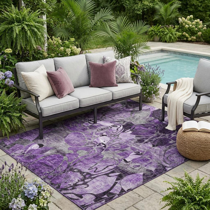 5' X 8' Purple Abstract Washable Indoor Outdoor Area Rug