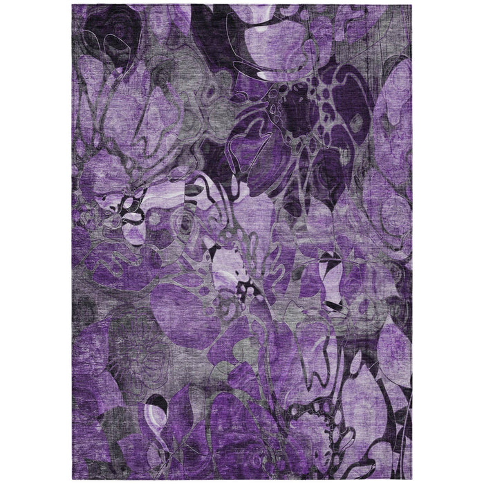 5' X 8' Purple Abstract Washable Indoor Outdoor Area Rug