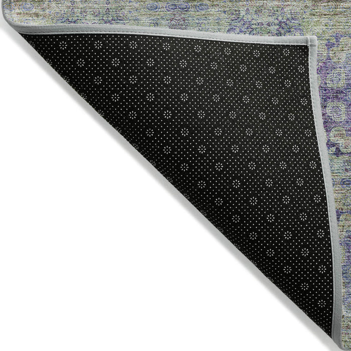 5' X 8' Purple and Green Floral Medallion Washable Non Skid Indoor Outdoor Area Rug