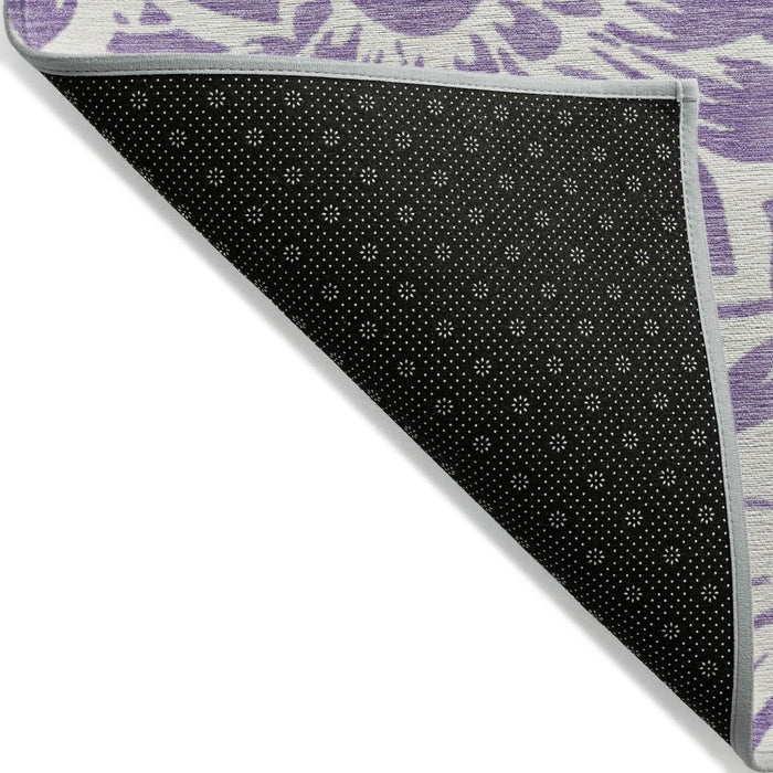 5' X 8' Purple and Ivory Floral Washable Non Skid Indoor Outdoor Area Rug