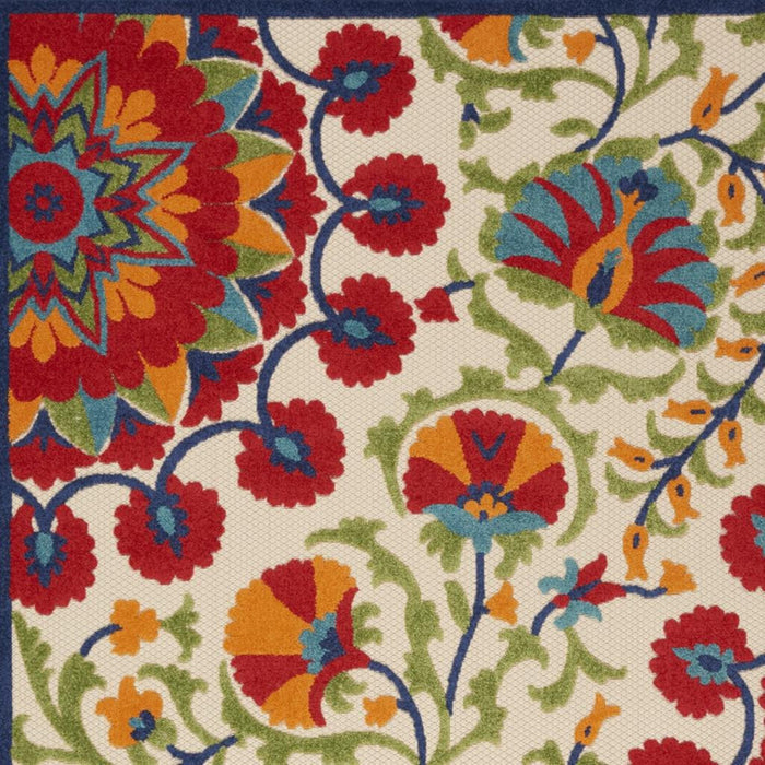 5' X 8' Red And Ivory Floral Indoor Outdoor Area Rug