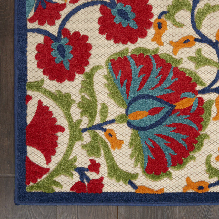 5' X 8' Red And Ivory Floral Indoor Outdoor Area Rug