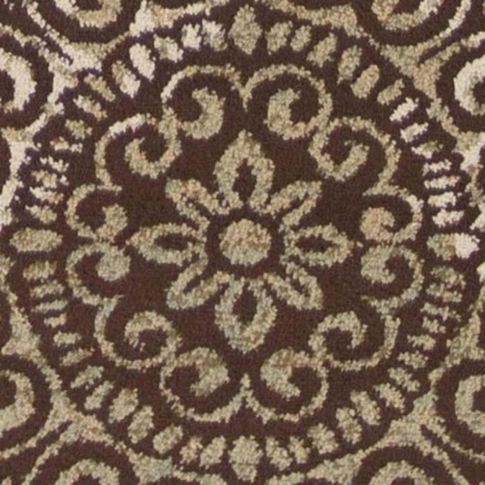 5' X 8' Sage Brown And Ivory Floral Medallion Area Rug