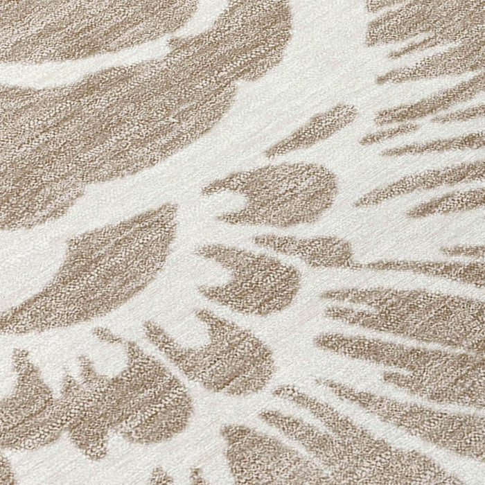5' X 8' Taupe and Ivory Floral Washable Non Skid Indoor Outdoor Area Rug