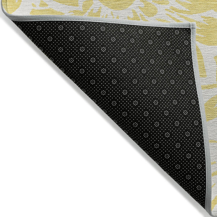 5' X 8' Yellow and Ivory Floral Washable Non Skid Indoor Outdoor Area Rug