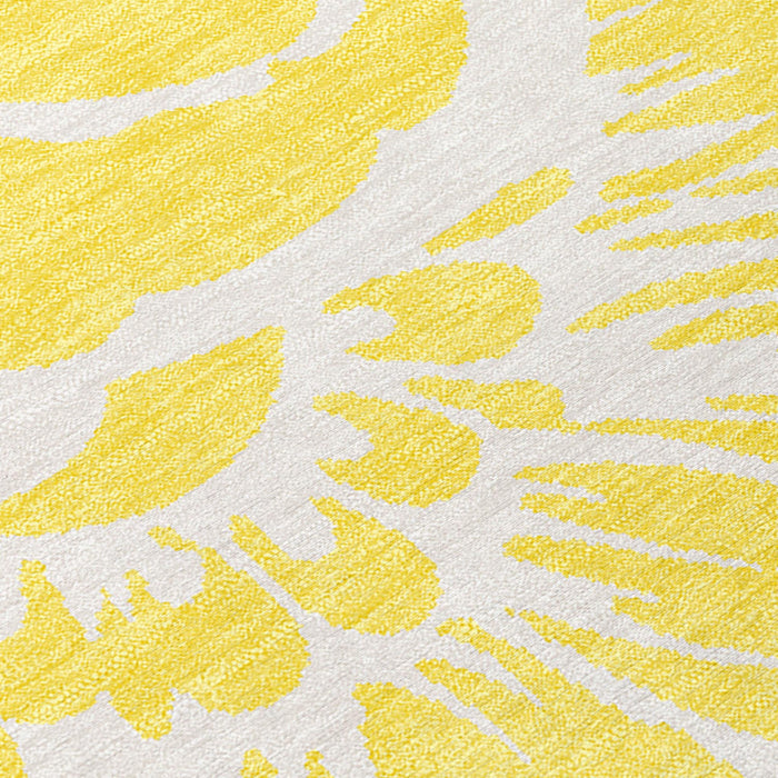 5' X 8' Yellow and Ivory Floral Washable Non Skid Indoor Outdoor Area Rug
