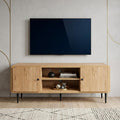 55" Natural Wood Enclosed and Open Storage TV Stand