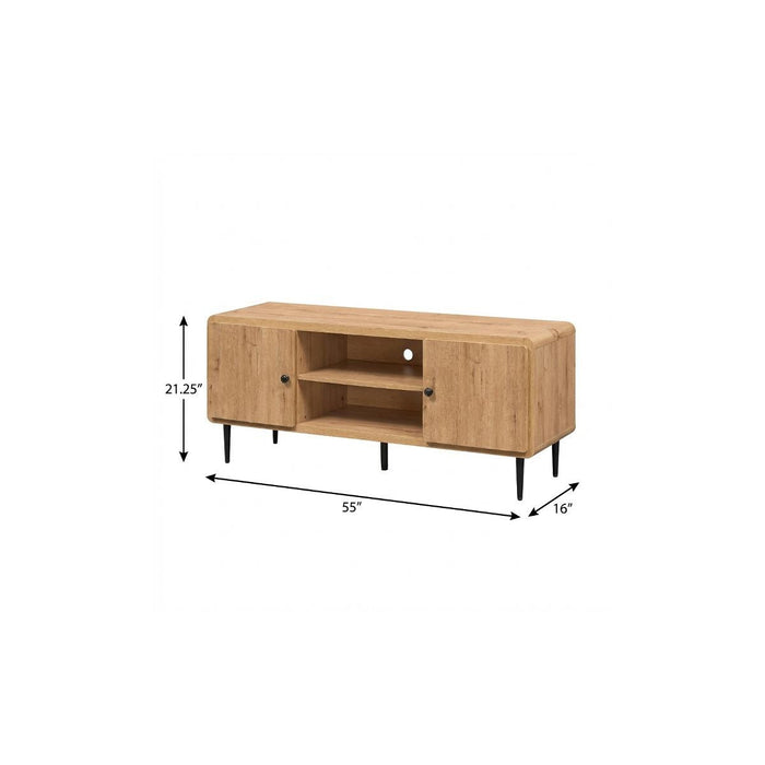 55" Natural Wood Enclosed and Open Storage TV Stand