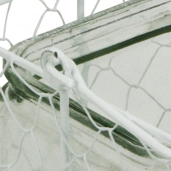 5.5" White and Clear Wire Basket Glass Jar