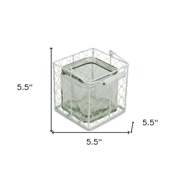 5.5" White and Clear Wire Basket Glass Jar