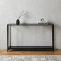 56" Clear and Black Glass Frame Console Table With Shelves