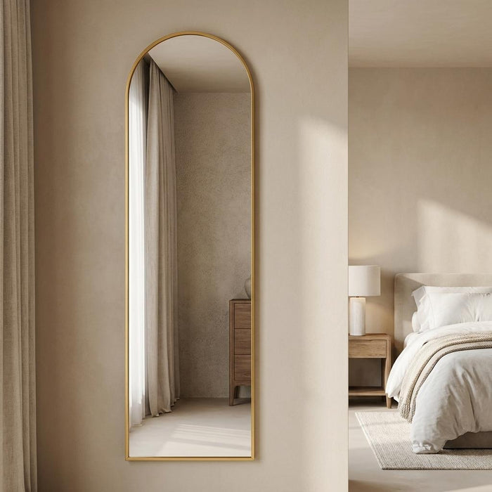 57" Gold Aluminum Arch Freestanding And Wall Mounted Framed Full Length Mirror