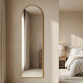 57" Gold Aluminum Arch Freestanding And Wall Mounted Framed Full Length Mirror