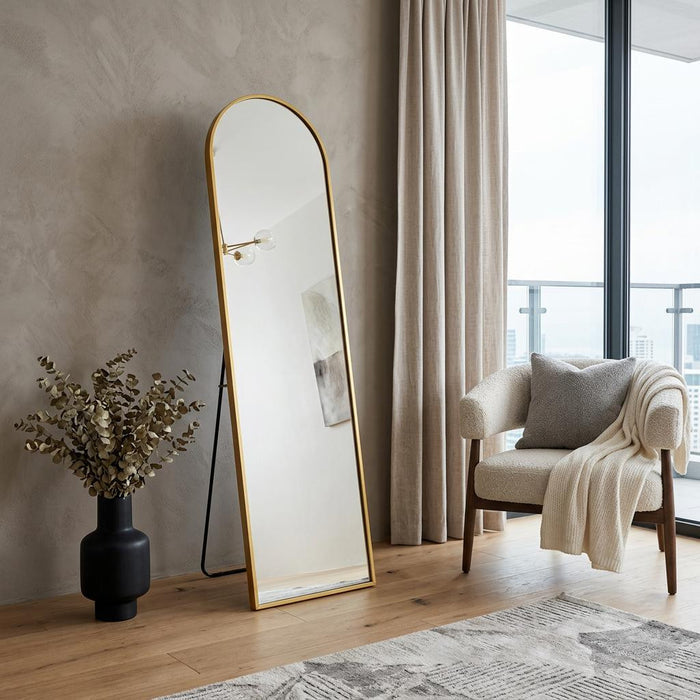 57" Gold Aluminum Arch Freestanding And Wall Mounted Framed Full Length Mirror