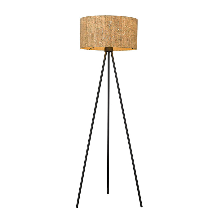 58" Brown And Black Metal Tripod Floor Lamp With Brown Shade