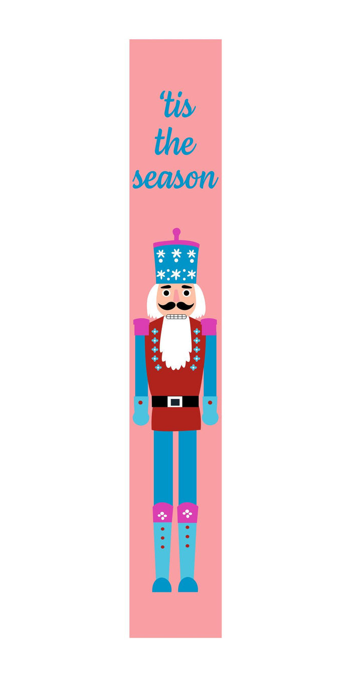 59" Blue And Pink Solid Wood Tis The Season Christmas Nutcracker Porch Sign