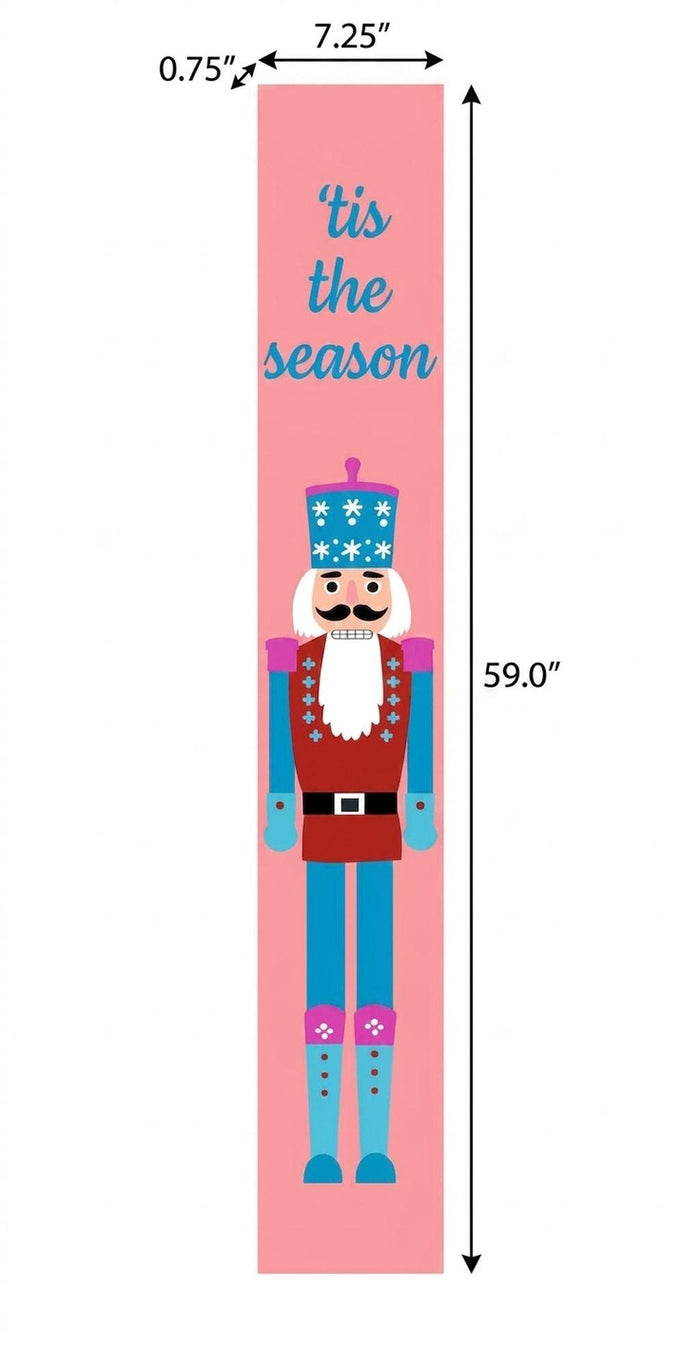 59" Blue And Pink Solid Wood Tis The Season Christmas Nutcracker Porch Sign