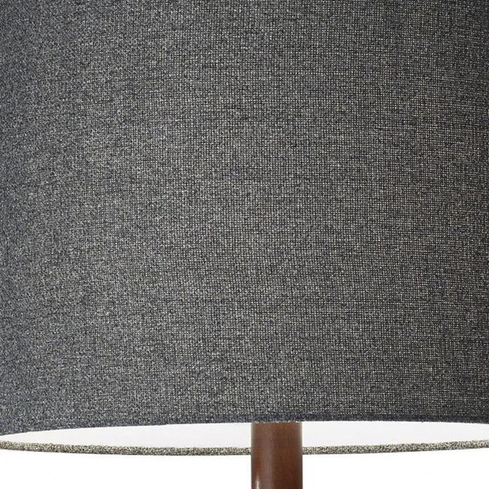 59" Brown And Black Solid Wood Floor Lamp With Dark Gray Fabric Drum Shade