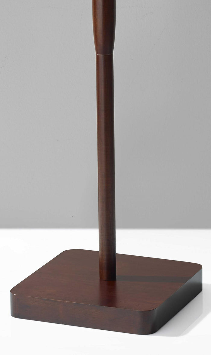 59" Brown And Black Solid Wood Floor Lamp With Dark Gray Fabric Drum Shade