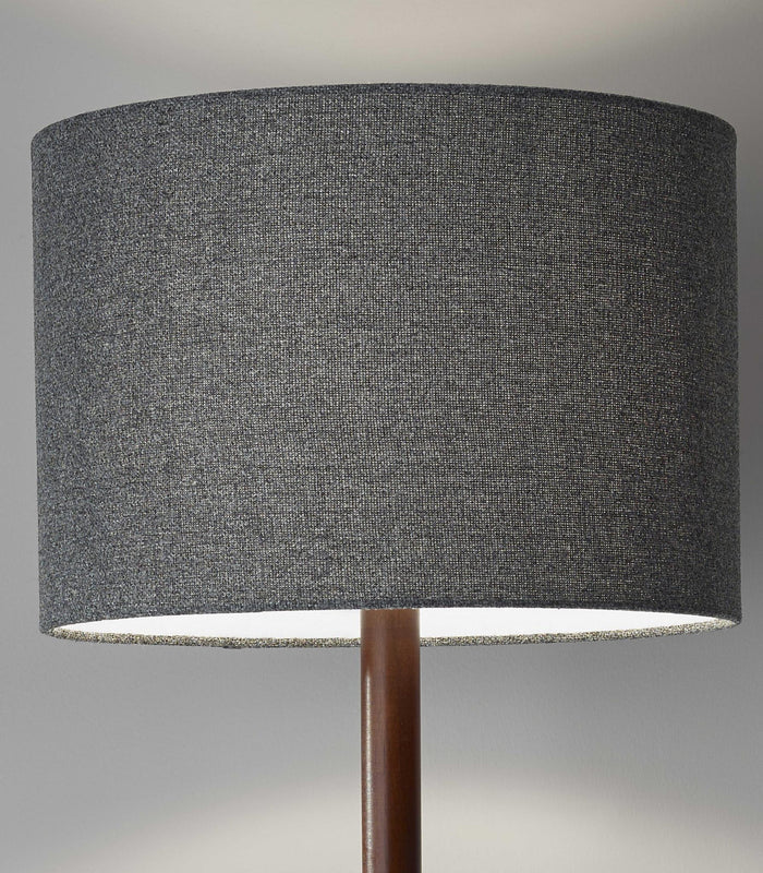 59" Brown And Black Solid Wood Floor Lamp With Dark Gray Fabric Drum Shade