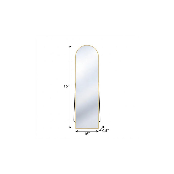 59" Gold Aluminum Arch Freestanding And Wall Mounted Framed Full Length Mirror