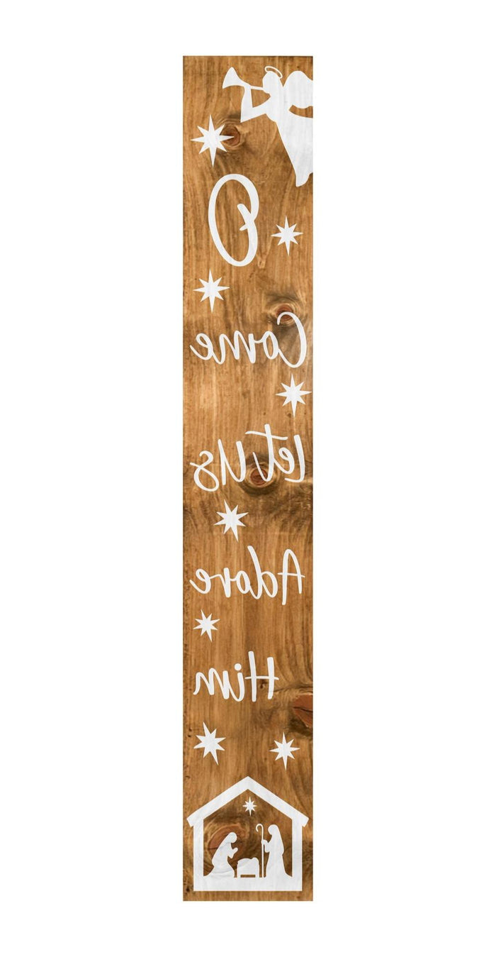 59" Natural And White Solid Wood Christmas Nativity Porch Sign