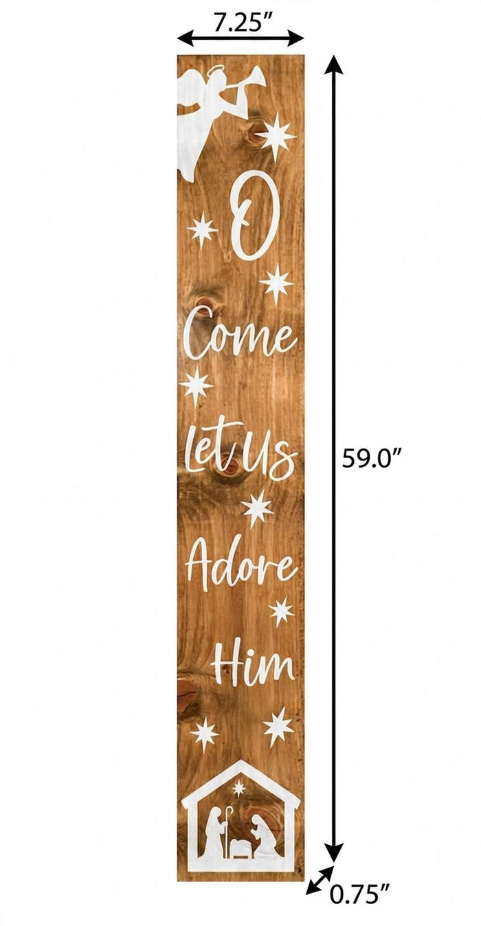 59" Natural And White Solid Wood Christmas Nativity Porch Sign