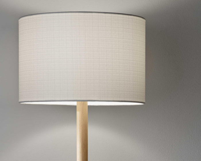 59" Natural Solid Wood Floor Lamp With White Linen Drum Shade