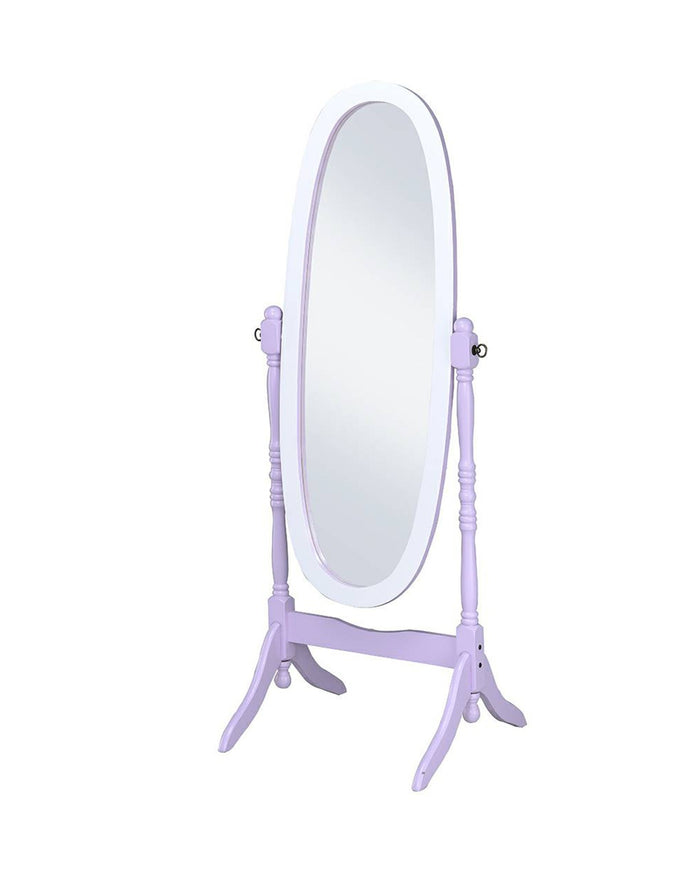 59" Purple And White Wood Freestanding Oval Framed Cheval Mirror